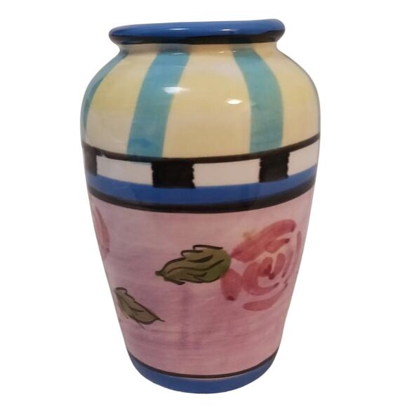 WCL Flower Bud Vase Colorful ROSE Pattern Whimsical  Flowers Striped CIRCUS Vntg - Picture 5 of 14